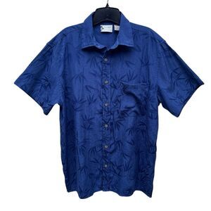 Vintage Island Shores Button-up Shirt Men's Medium Blue Tropical Hawaiian Print